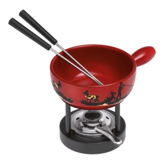 Cheese fondue set Alphorn Player red clay
