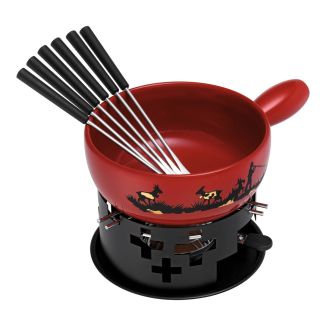 Cheese fondue set Alphorn Player red clay
